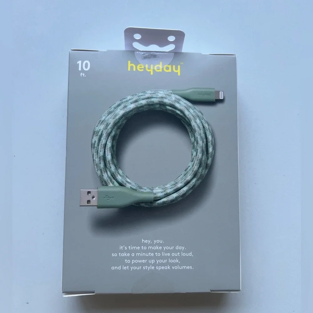 heyday Olive Green Braided 10 ft Lightning to USB-A Cable